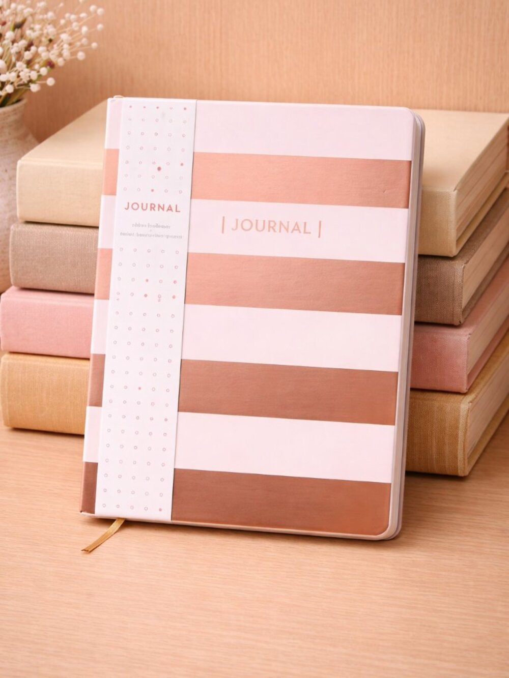 Rose Gold Stripe Flexibound Journal Ribbon Bookmark Heavyweight Ruled Paper New